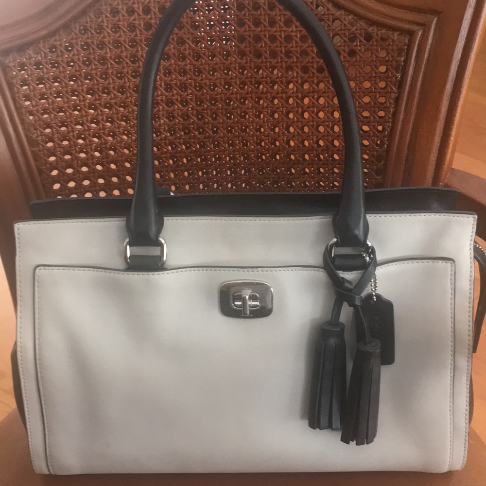 Coach Black and White all leather purse